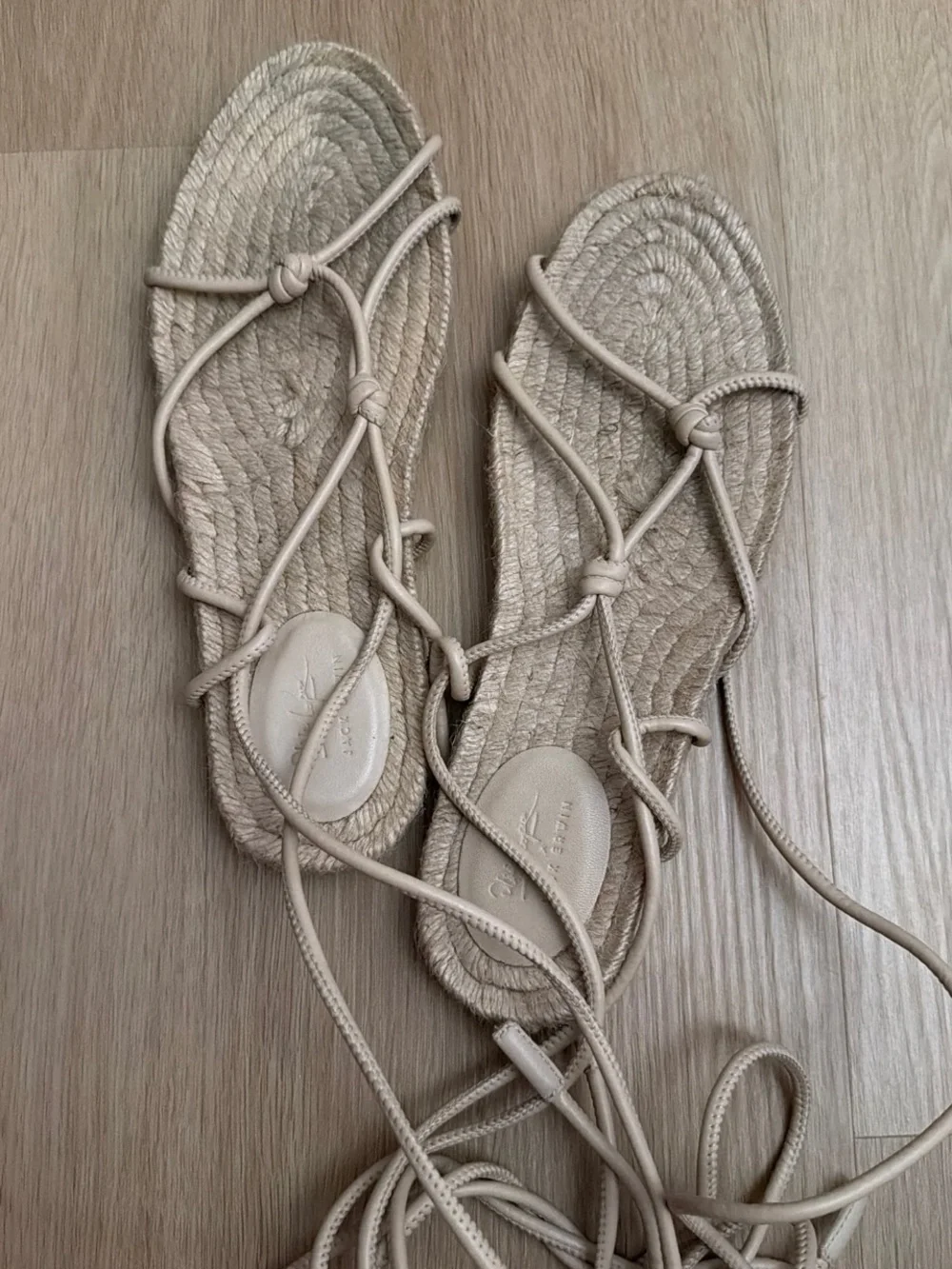 Beige Lace-Up Espadrille Sandals for Women